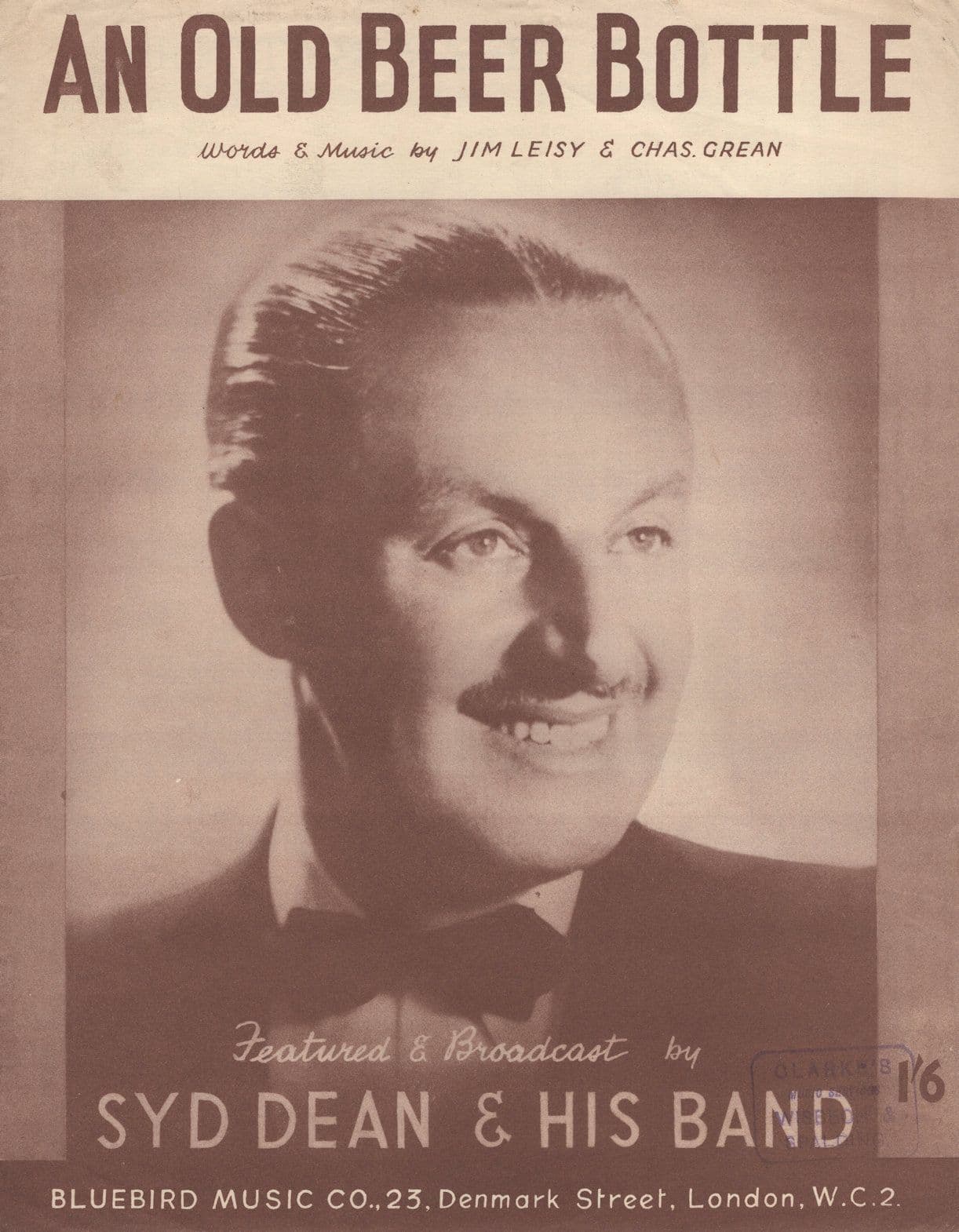 An Old Beer Bottle Syd Dean Antique Sheet Music