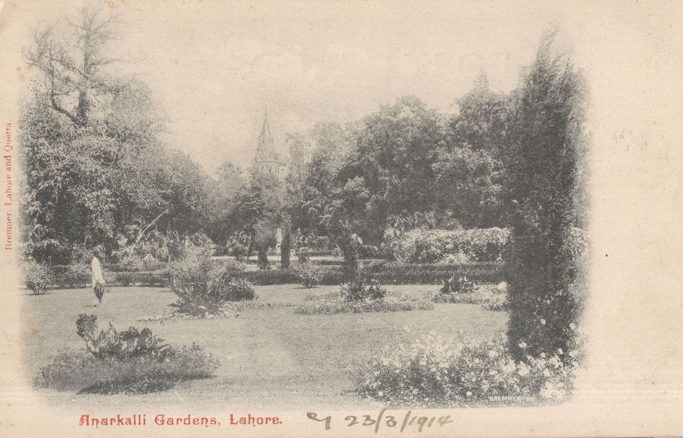 Anarkalli Gardens Lahore India Antique WW1 1914 Postcard