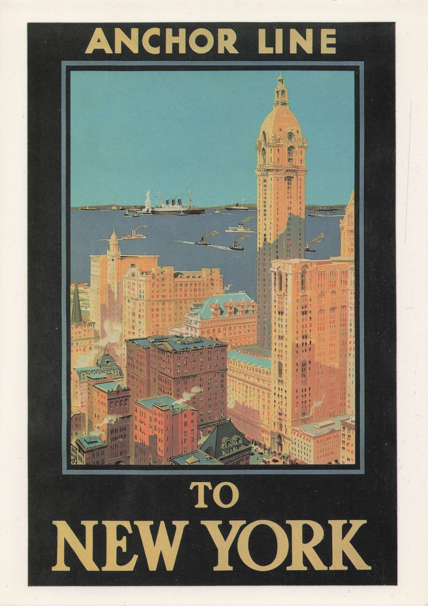 Anchor Line Glasgow To New To York DNA Ship Travel Poster Postcard