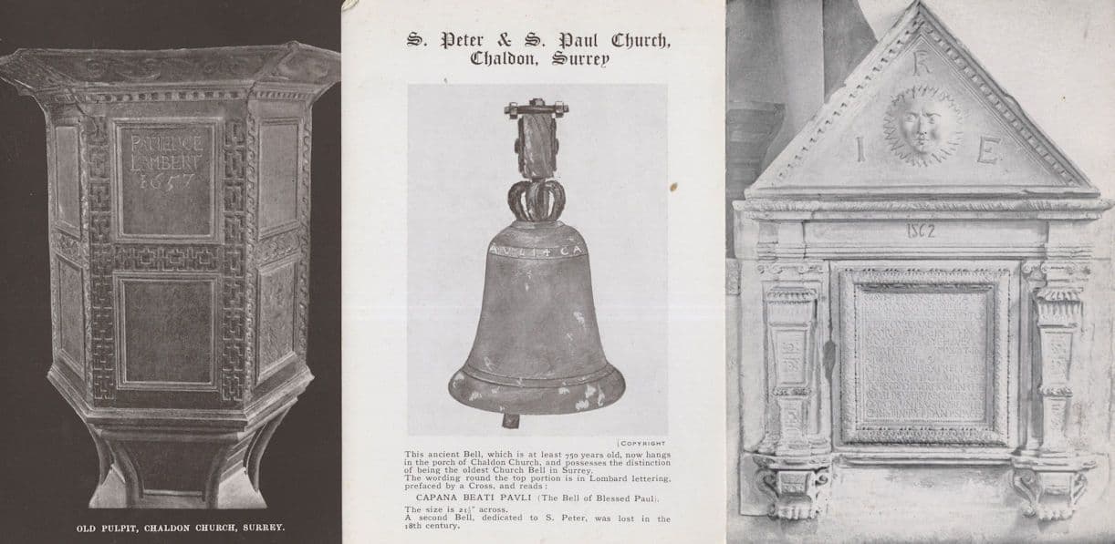 Ancient Bell Tablet Fire Of London Chaldon Church Surrey 3x Old Postcard s