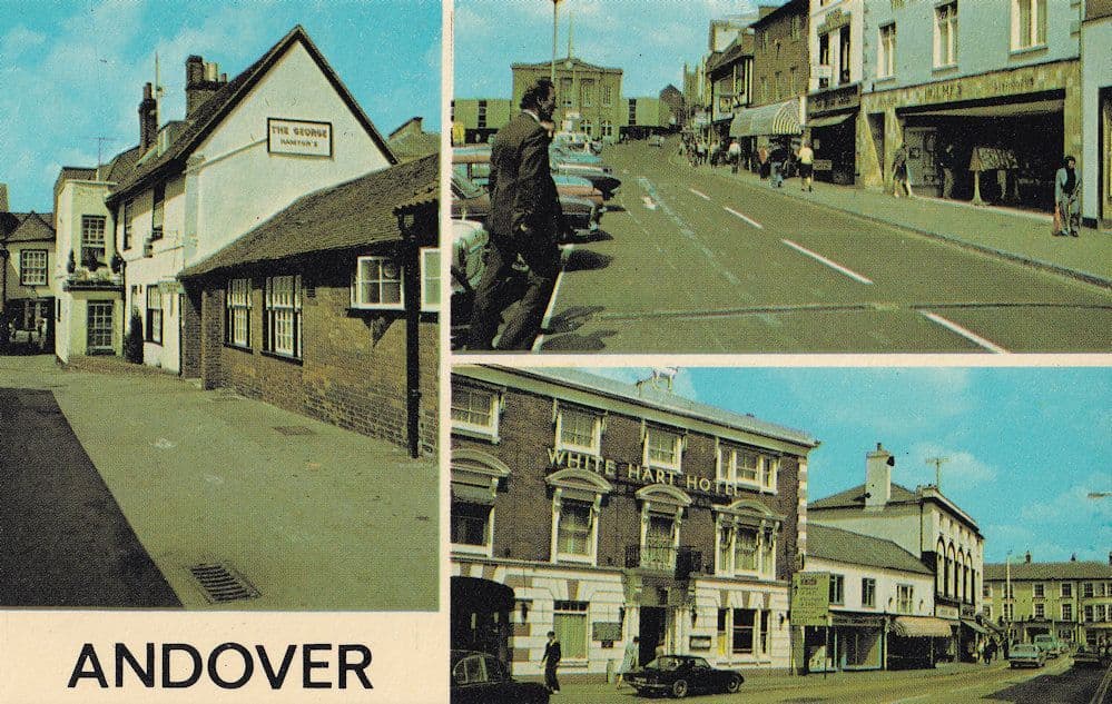 Andover The George Pub White Hart Hotel Inn 1970s Postcard