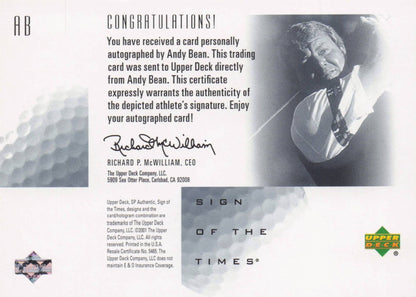 Andy Bean Sign Of The Times Hand Signed 2001 SP Golf Autograph Card