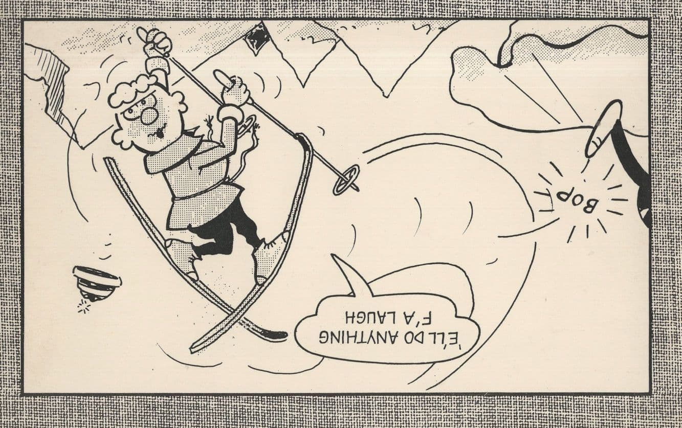 Andy Capp & Flo Winter Sports Skiing Comic Postcard