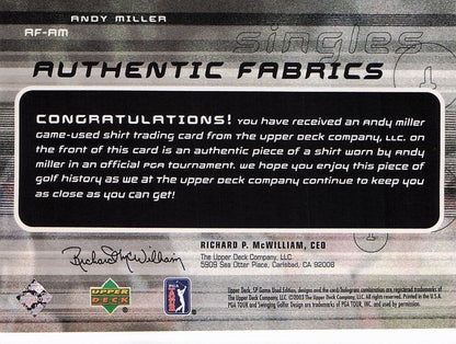 Andy Miller Authentic Fabrics Singles PGA Golf 2003 Upper Deck Worn Shirt Card