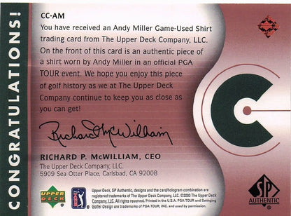 Andy Miller Course Classics 2003 Authentic Worn PGA Tour Golf Shirt Card