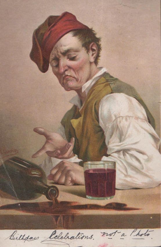 Angry Cross Man Spilling Bottle Of Spirits Alcohol Antique Postcard