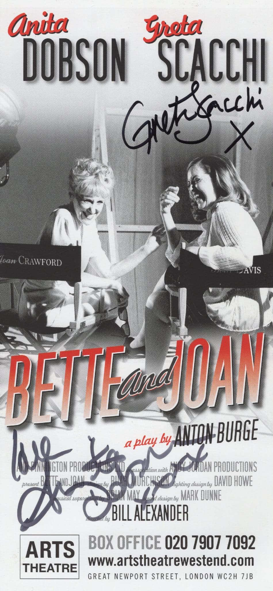 Anita Dobson Greta Scaachi Bette & Joan Hand Signed Theatre Flyer