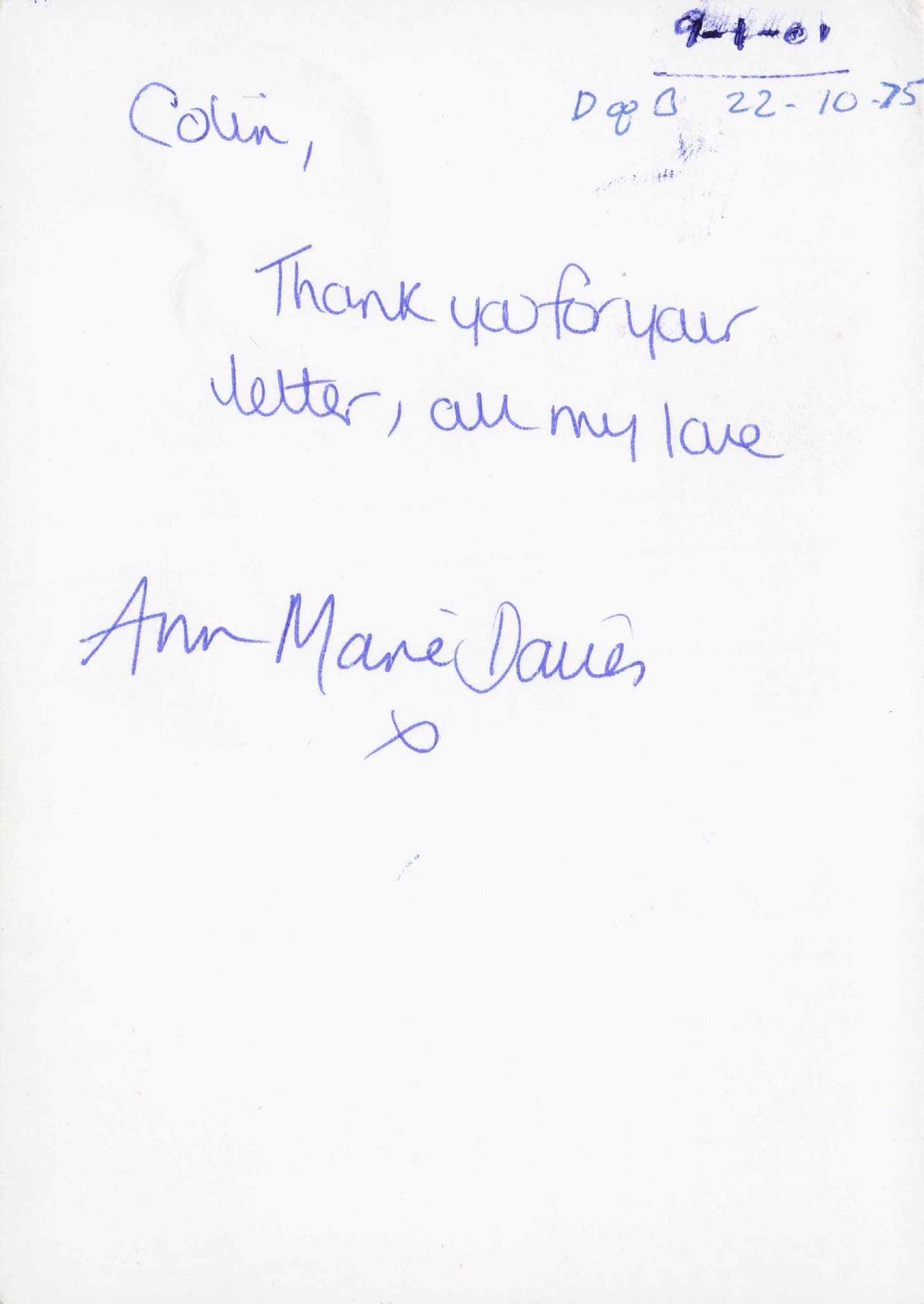 Ann Marie Davies Brookside Reverse Hand Signed Cast Card Photo
