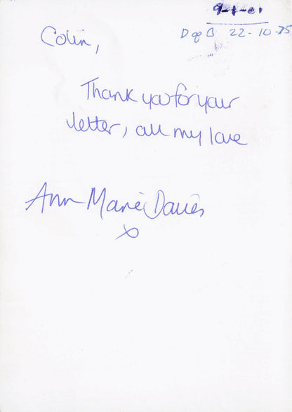 Ann Marie Davies Brookside Reverse Hand Signed Cast Card Photo
