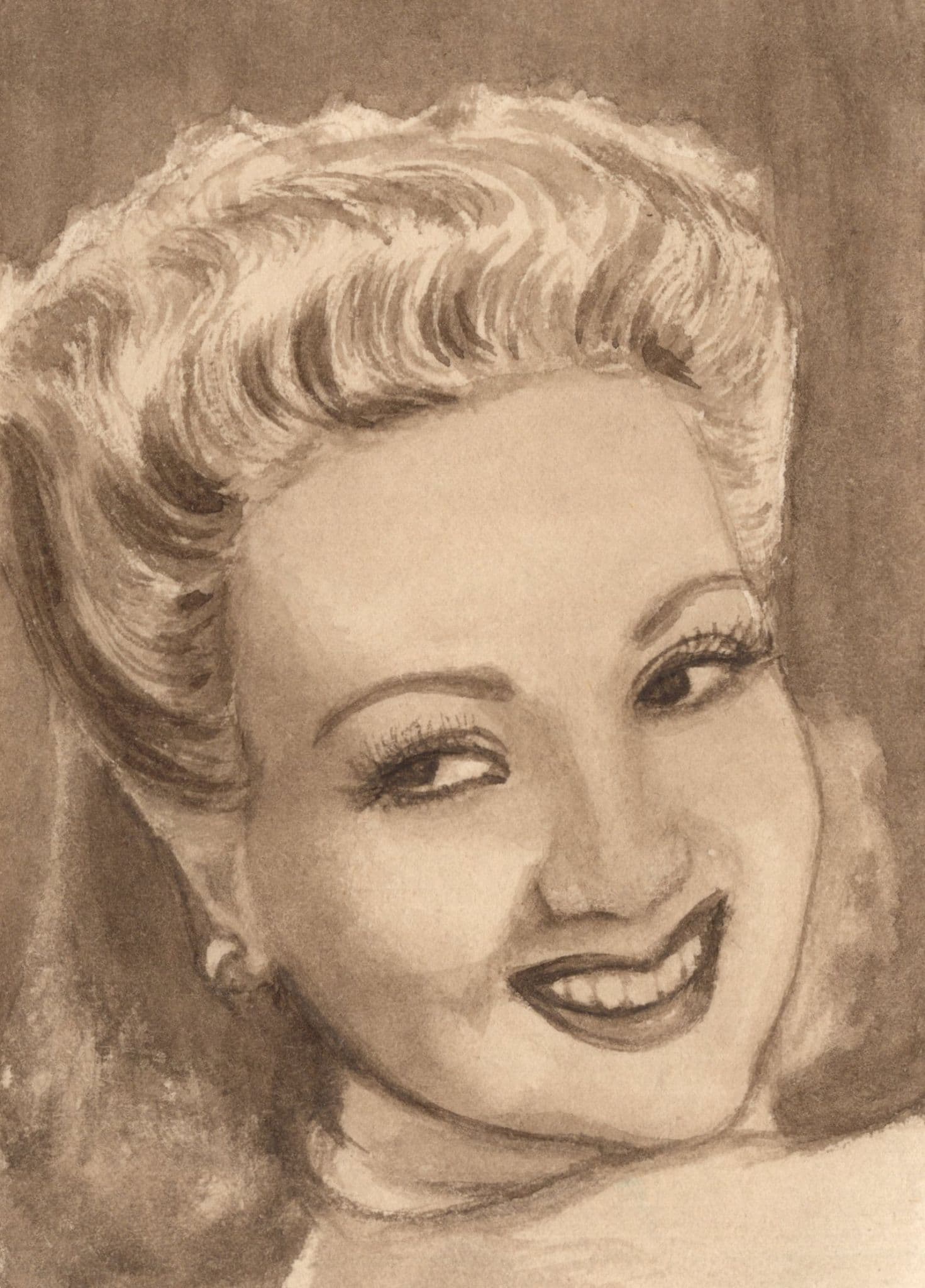 Ann Southern Hollywood Film Actress Vintage Rare Old Hand Art Drawing