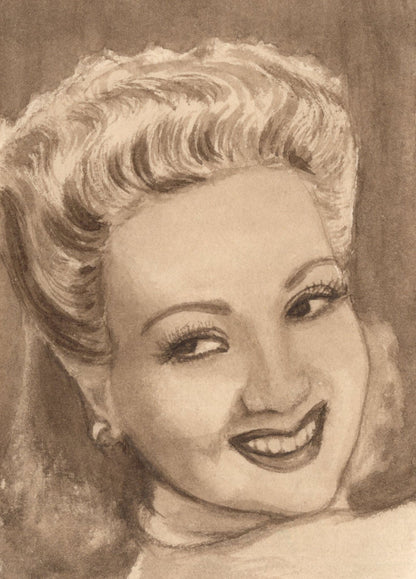Ann Southern Hollywood Film Actress Vintage Rare Old Hand Art Drawing