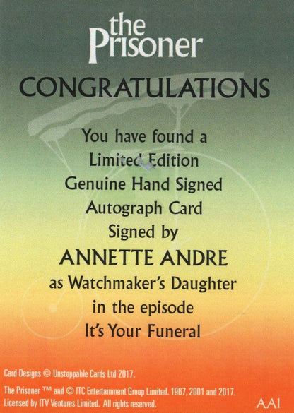 Annette Andre The Prisoner TV Show Watch Maker Autograph Signed Card