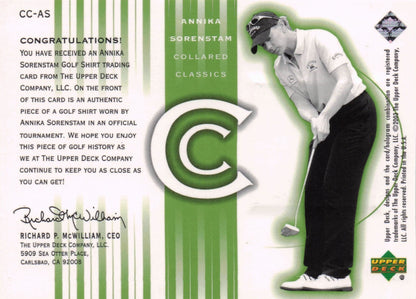 Annika Sorrenstam Collared Classics Golf Shirt Relic Upper Deck 2003 Card