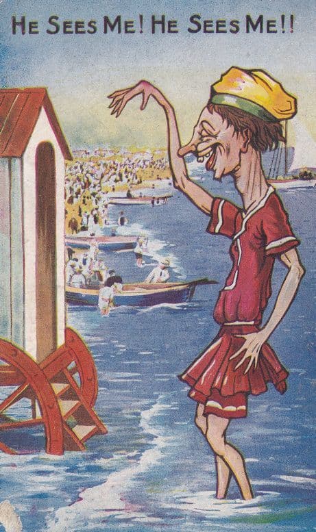 Anorexic Female Sex Pest At Mens Changing Rooms Old Comic Postcard