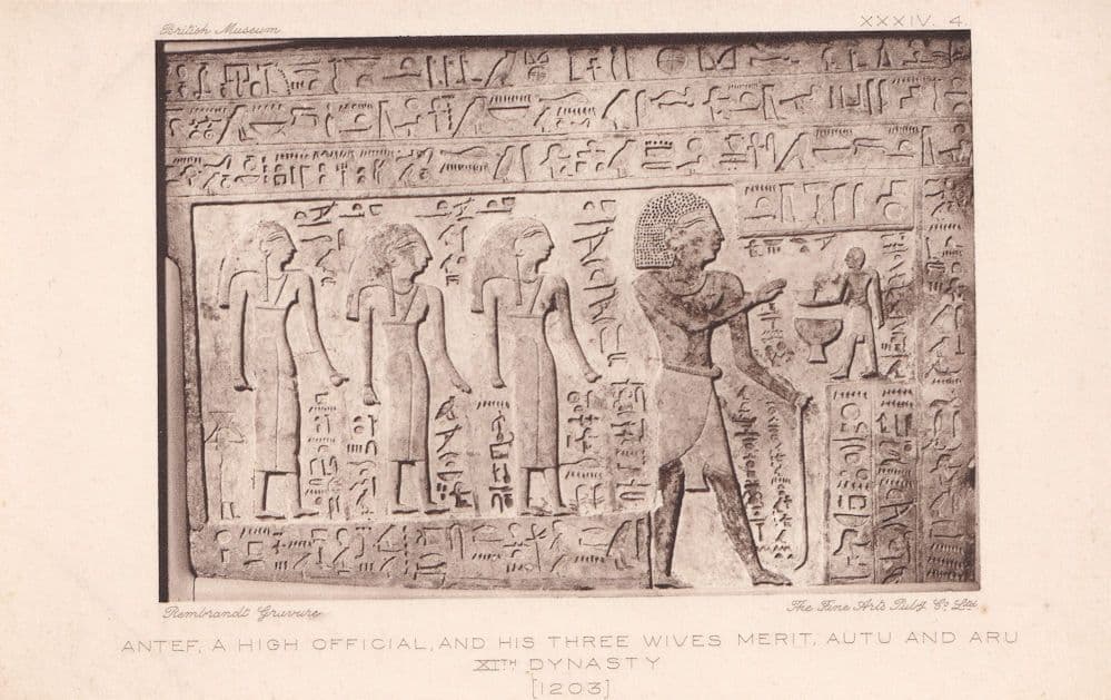 Antef a High Official & His Three Wives Egyptian Old Postcard