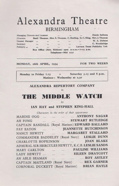 Anthony Sagar Dads Army Birmingham Alexandra Theatre 1950s Theatre Programme
