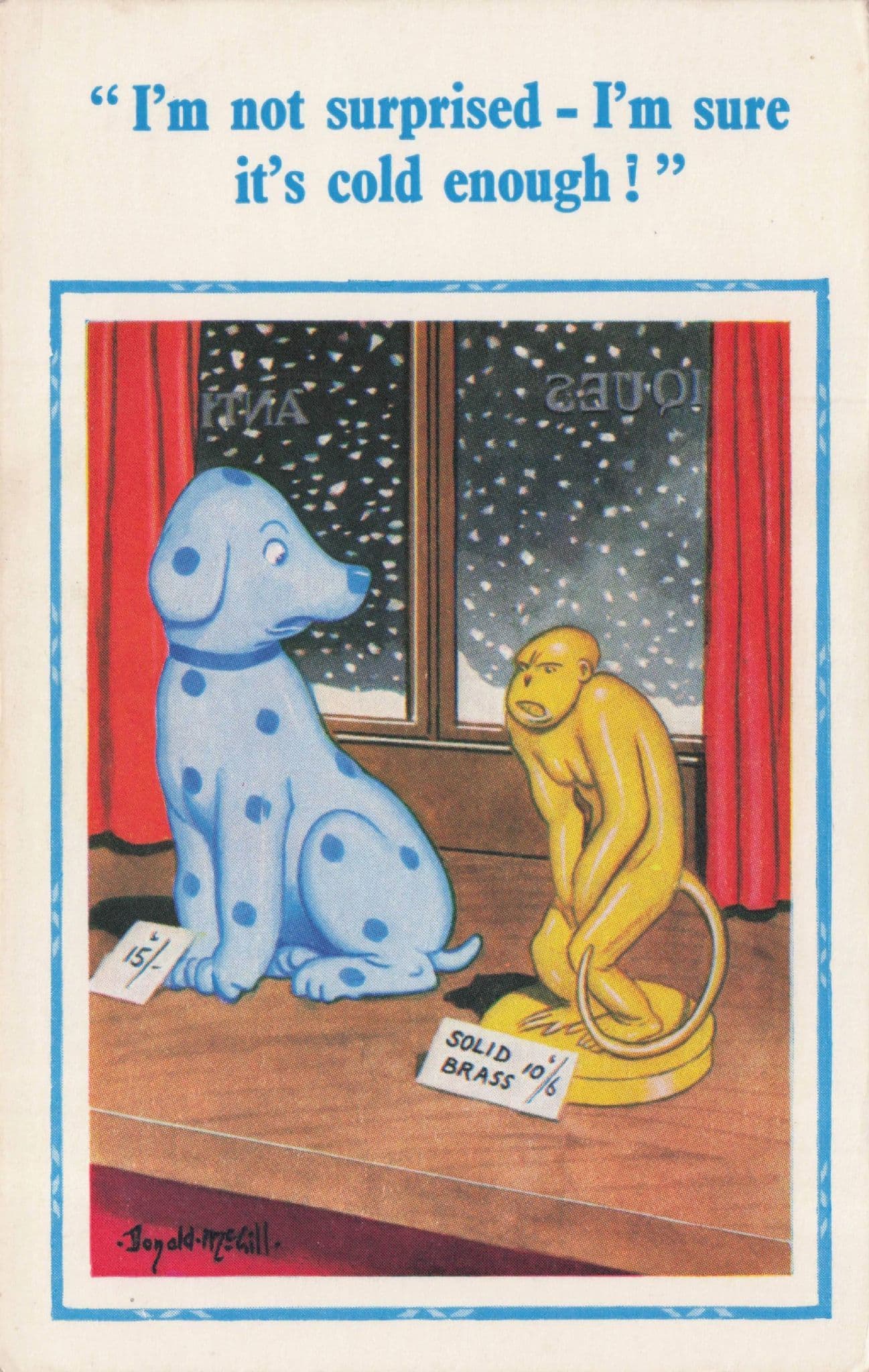 Antique China Dog & Brass Monkey Vintage Comic Postcard