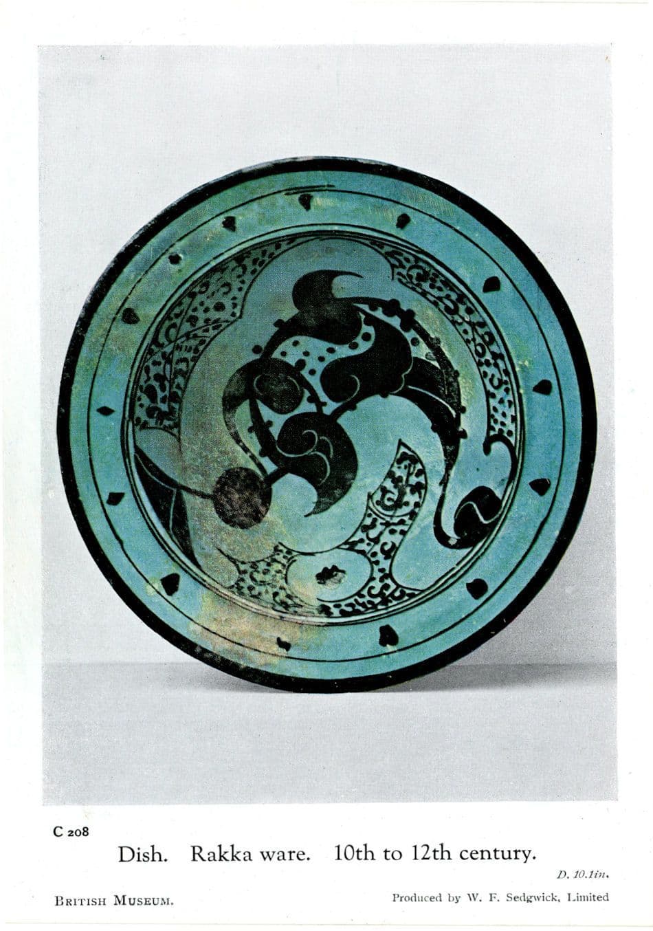 Antique Dish Pottery Rakka Ware Earthenware 12th Century Museum Postcard
