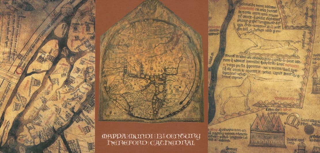 Antique Mappa Mundi Hereford Cathedral 3x Map Postcard s