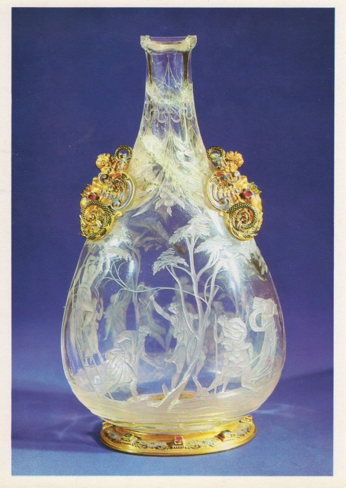 Antique Rock Crystal Bottle Gold Mounted Precious Stones Postcard