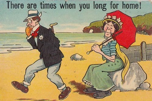 Antique Umbrella Parasol On Beach Scarf Fashion Old Comic Humour WW1 Postcard