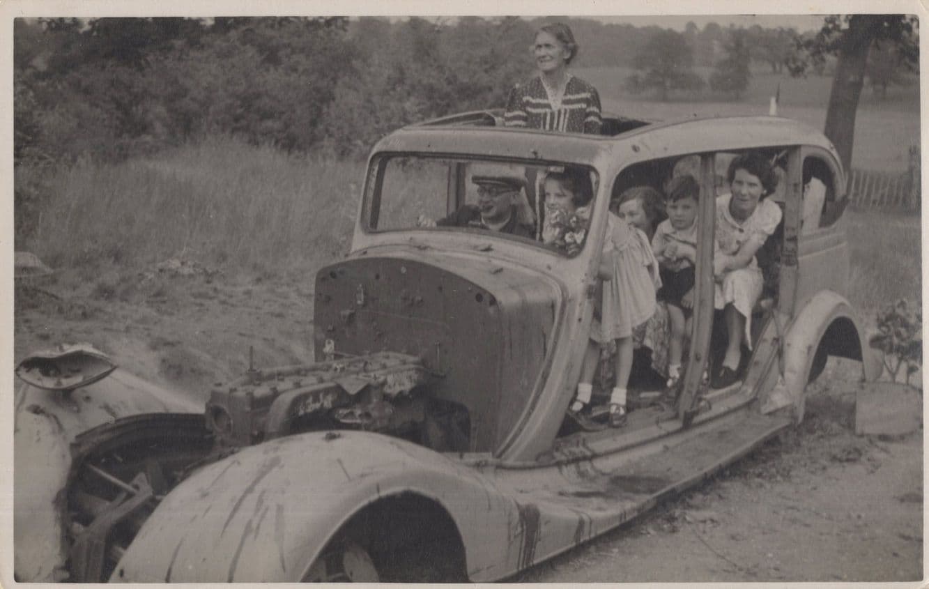 Antique WW2 Car Disaster Banger Stuck In Road 1941 RPC Postcard