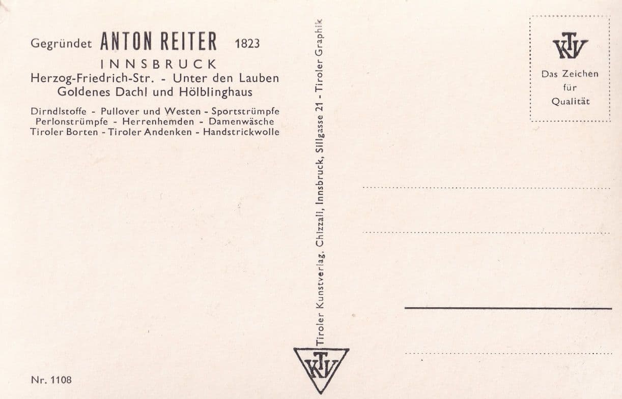 Anton Reiter Innsbruck Austria Real Photo Advertising Hotel Postcard