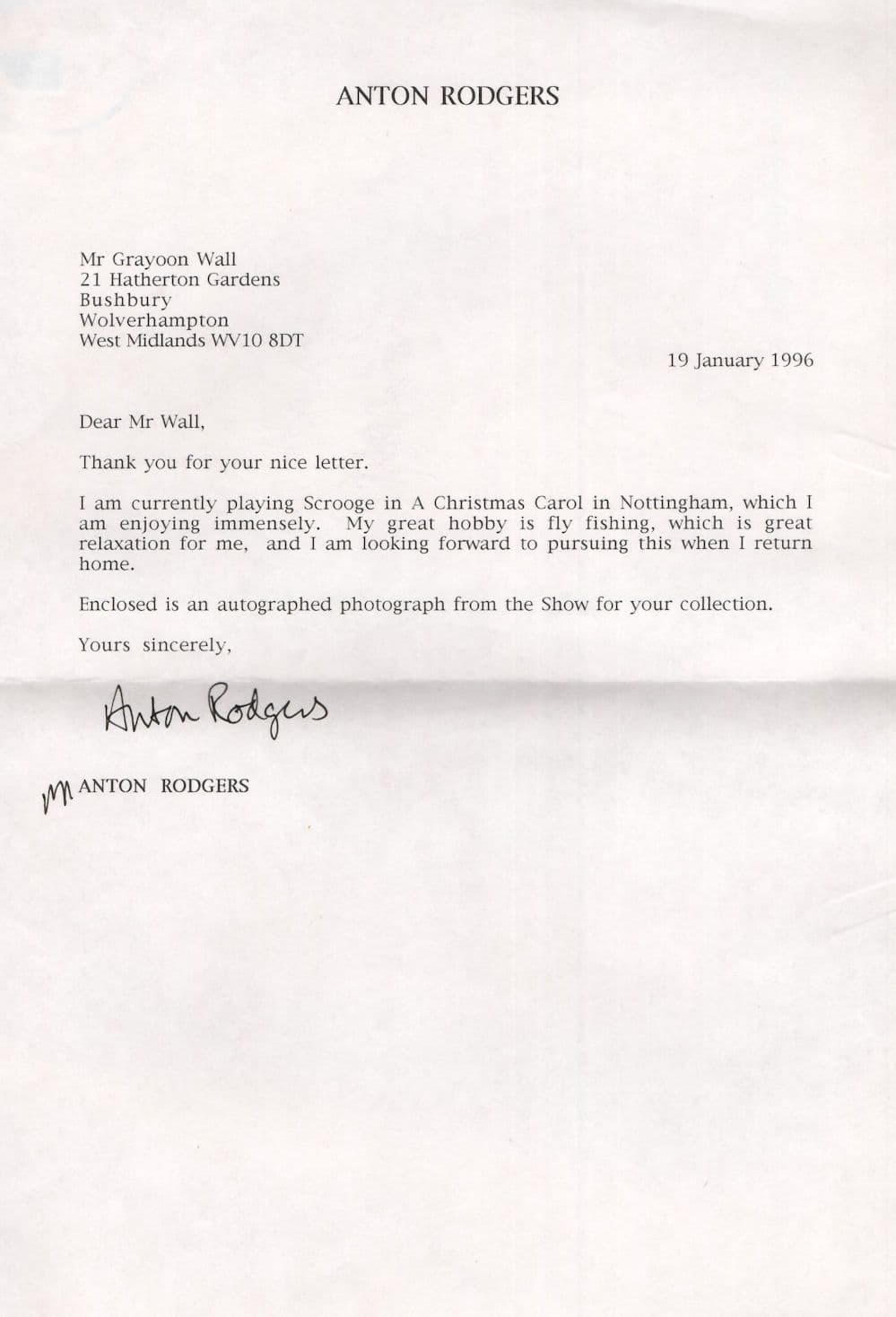 Anton Rodgers Hand Signed Official Headed Paper Autograph