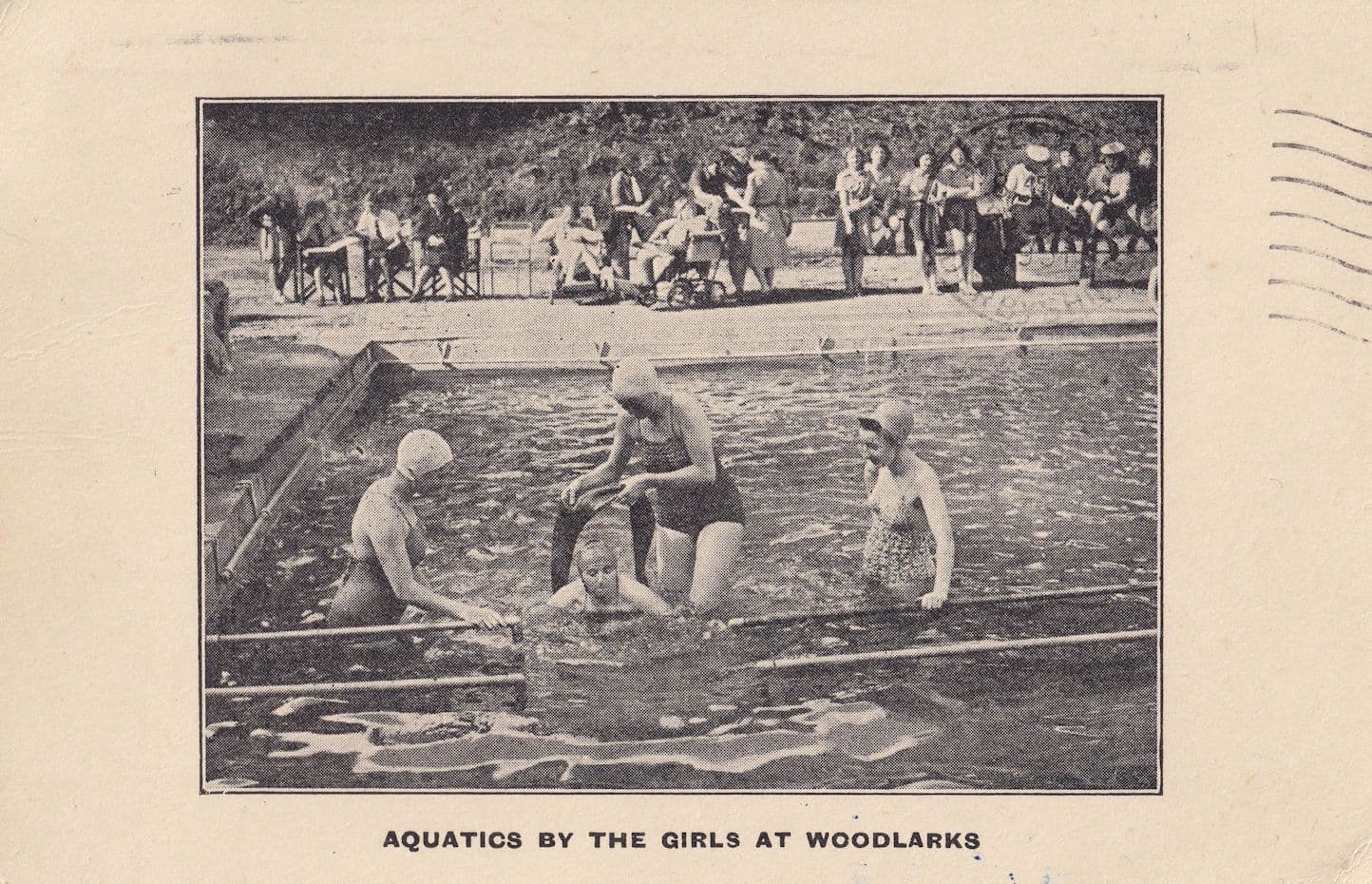 Aquatics By The Woodlarks Girls Farnham Surrey Camp Site Old Postcard