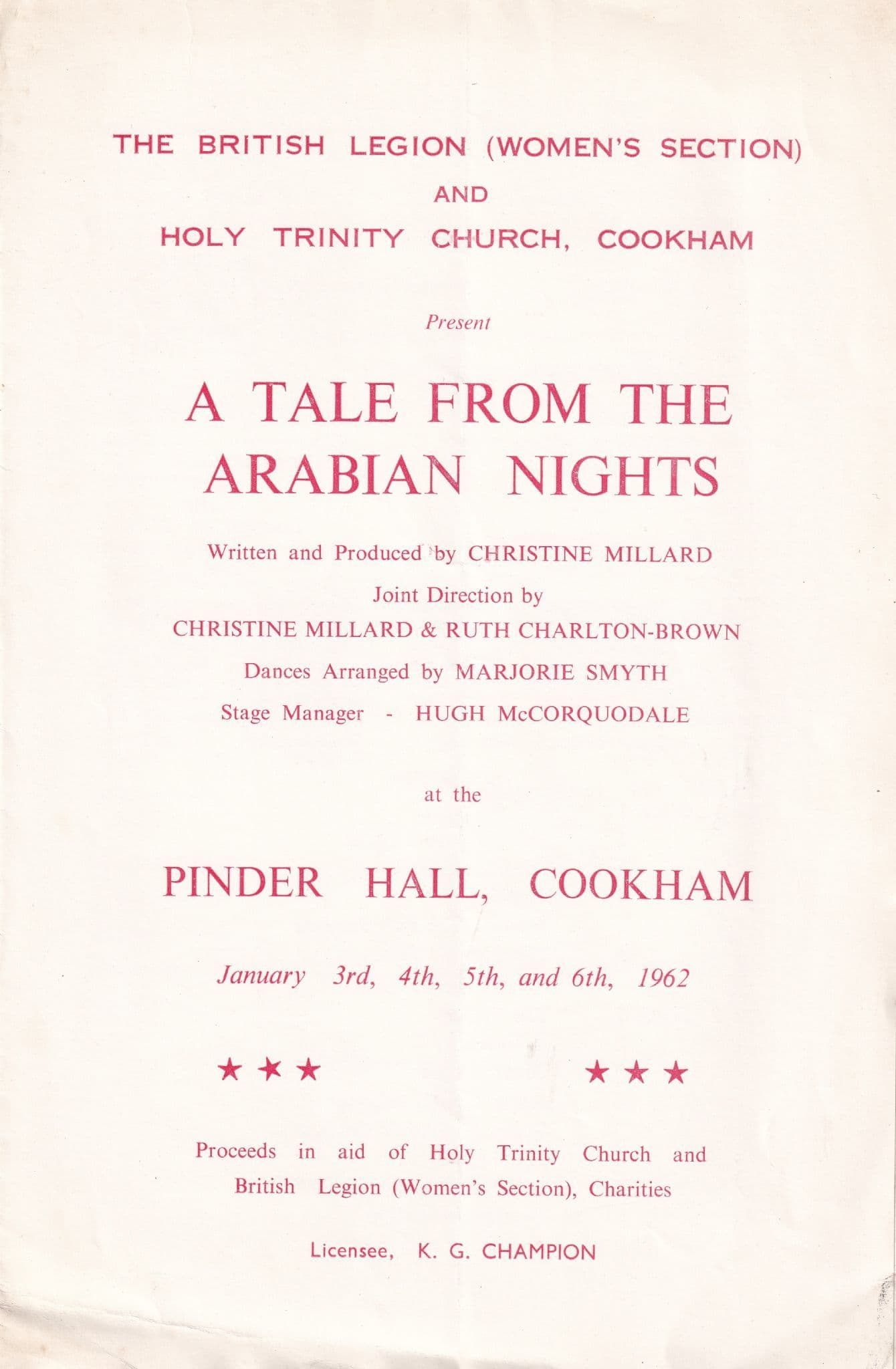 Arabian Nights British Legion Cookham Berkshire Theatre Programme