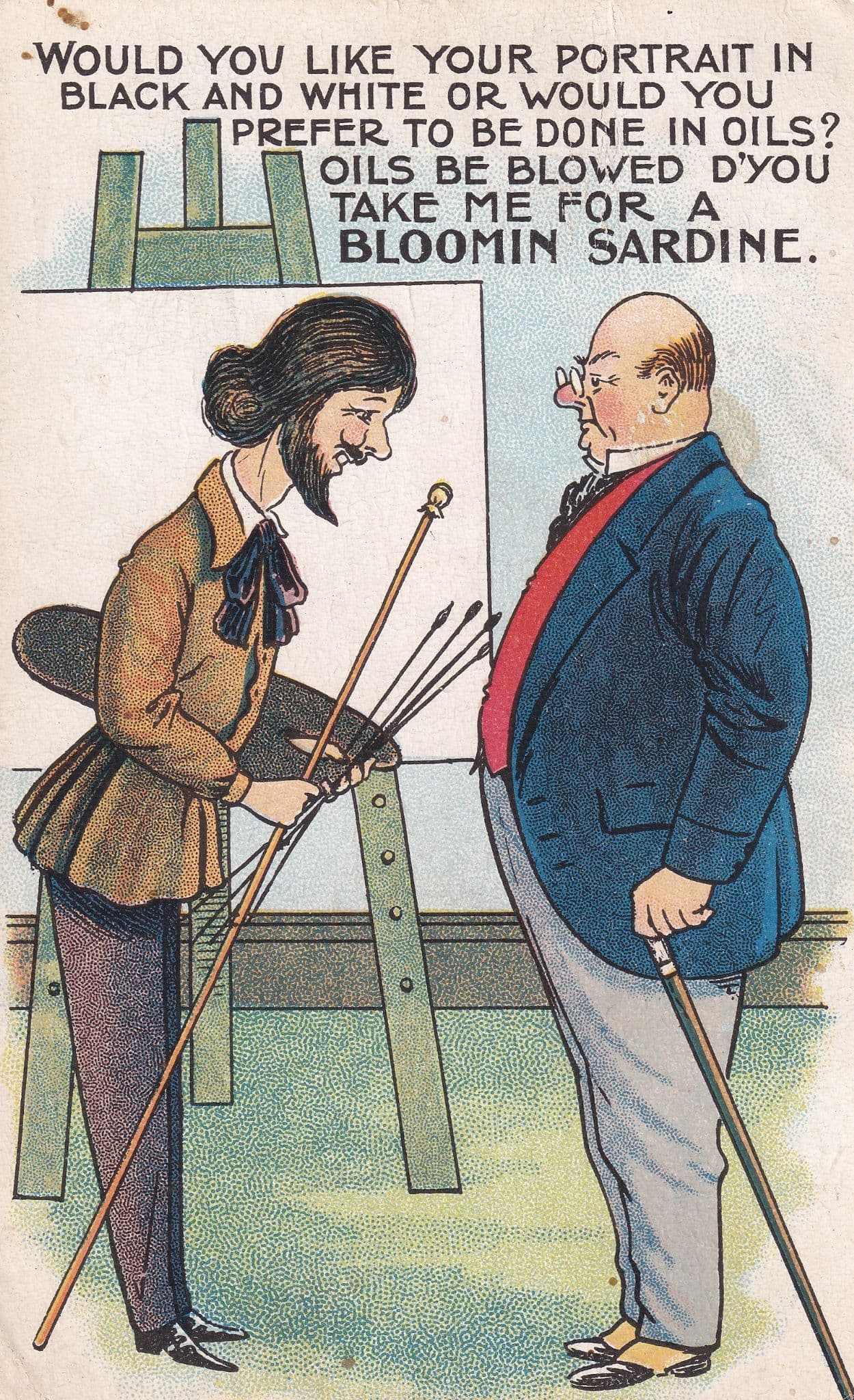 Archery Sardine Fish Painter Antique Comic Postcard
