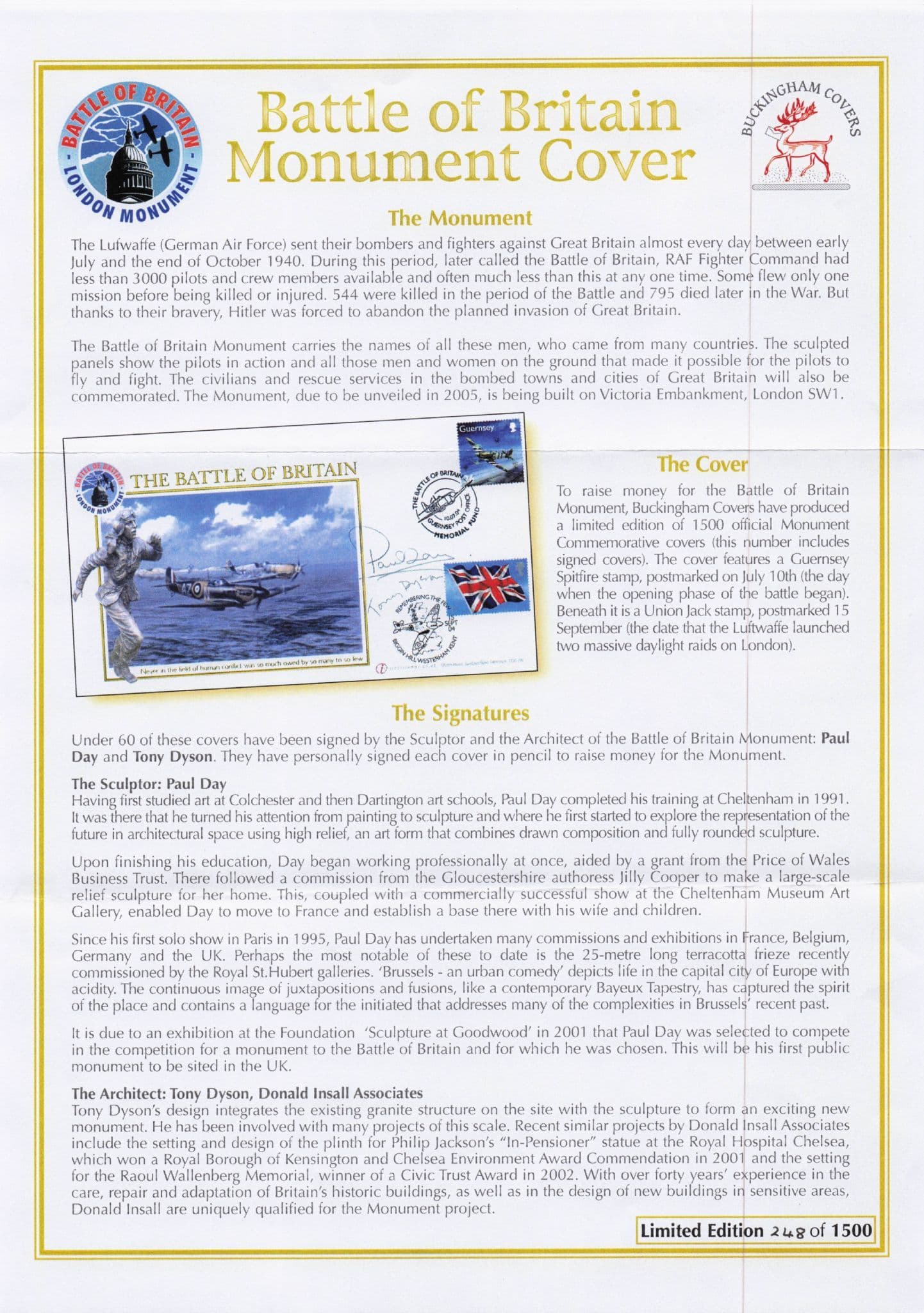 Architects Of Battle Of Britain Monument MULTI WW2 Hand Signed FDC