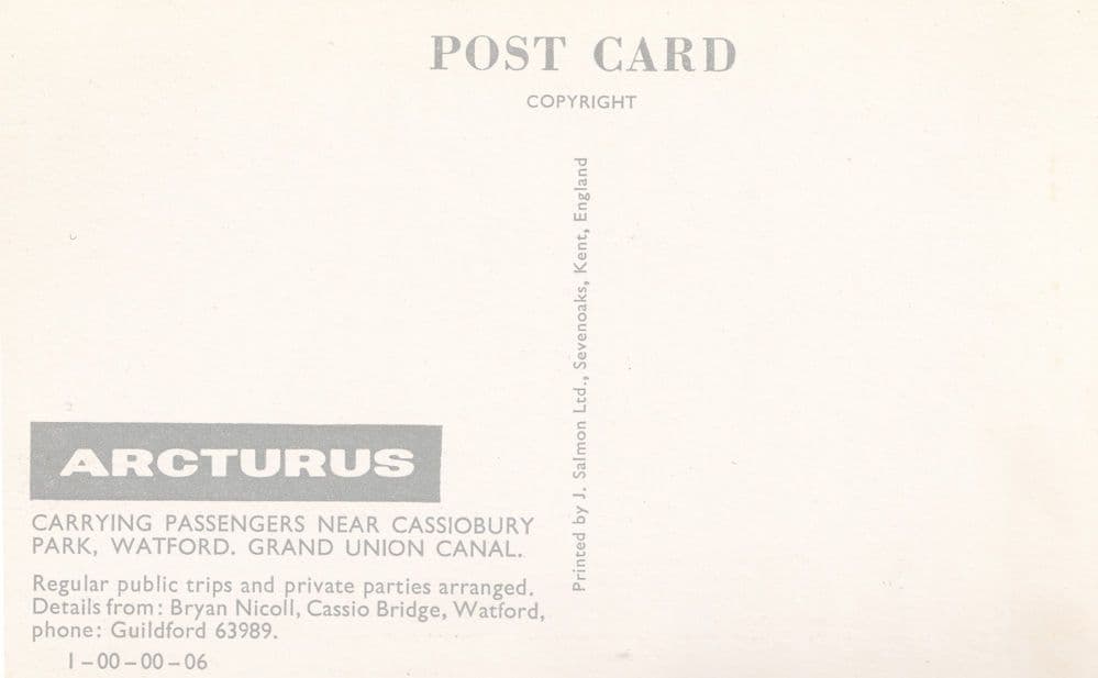 Arcturus Guided Watford Boat Canal Tours 1970s Advertising Postcard