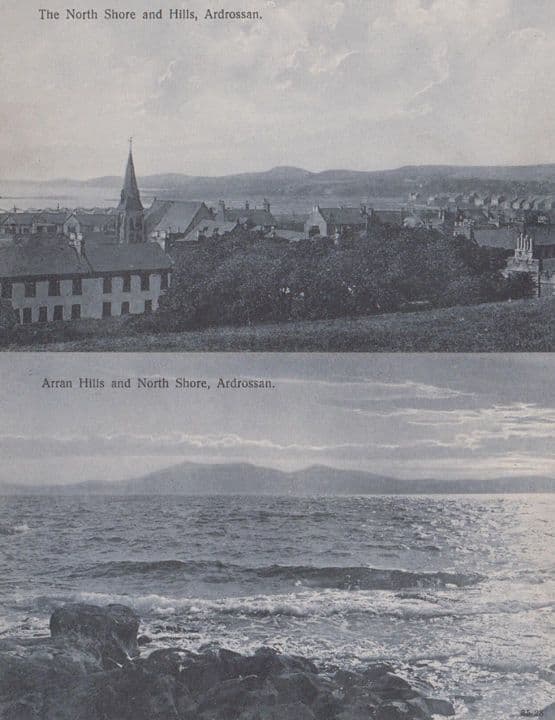 Ardrossan North Shore Rough Sea Aerial 2x Antique Scottish Postcard s