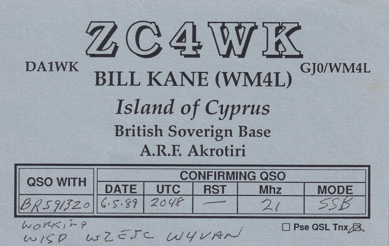 ARF Akrotiri British Soverign Base Cyprus QSL Radio Card