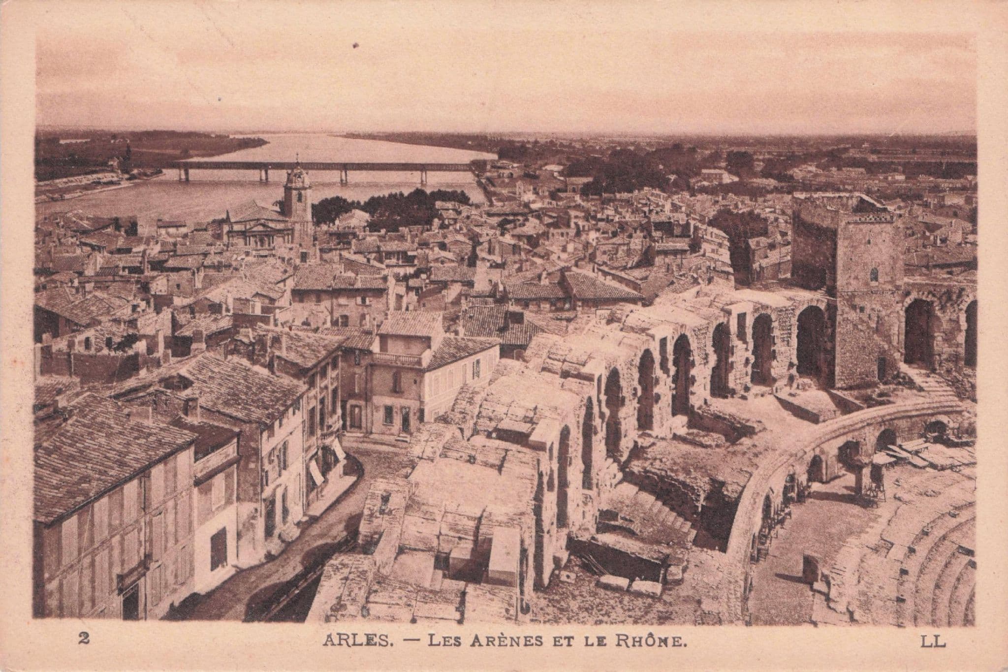 Arles Roman Theatre Bullfighting Antique French Aerial Postcard