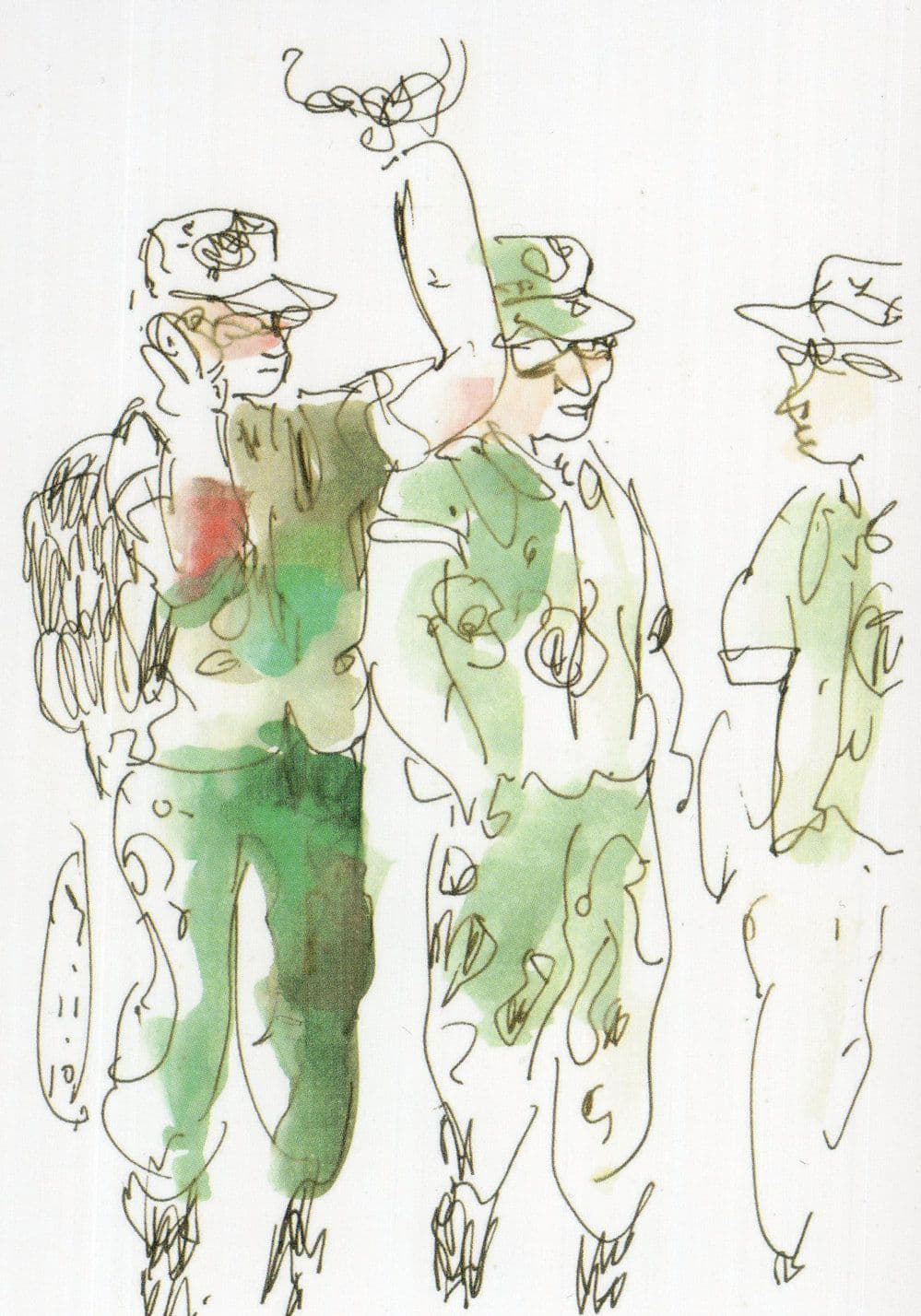 Army Boys Singapore Military Comic Sketch Painting Postcard