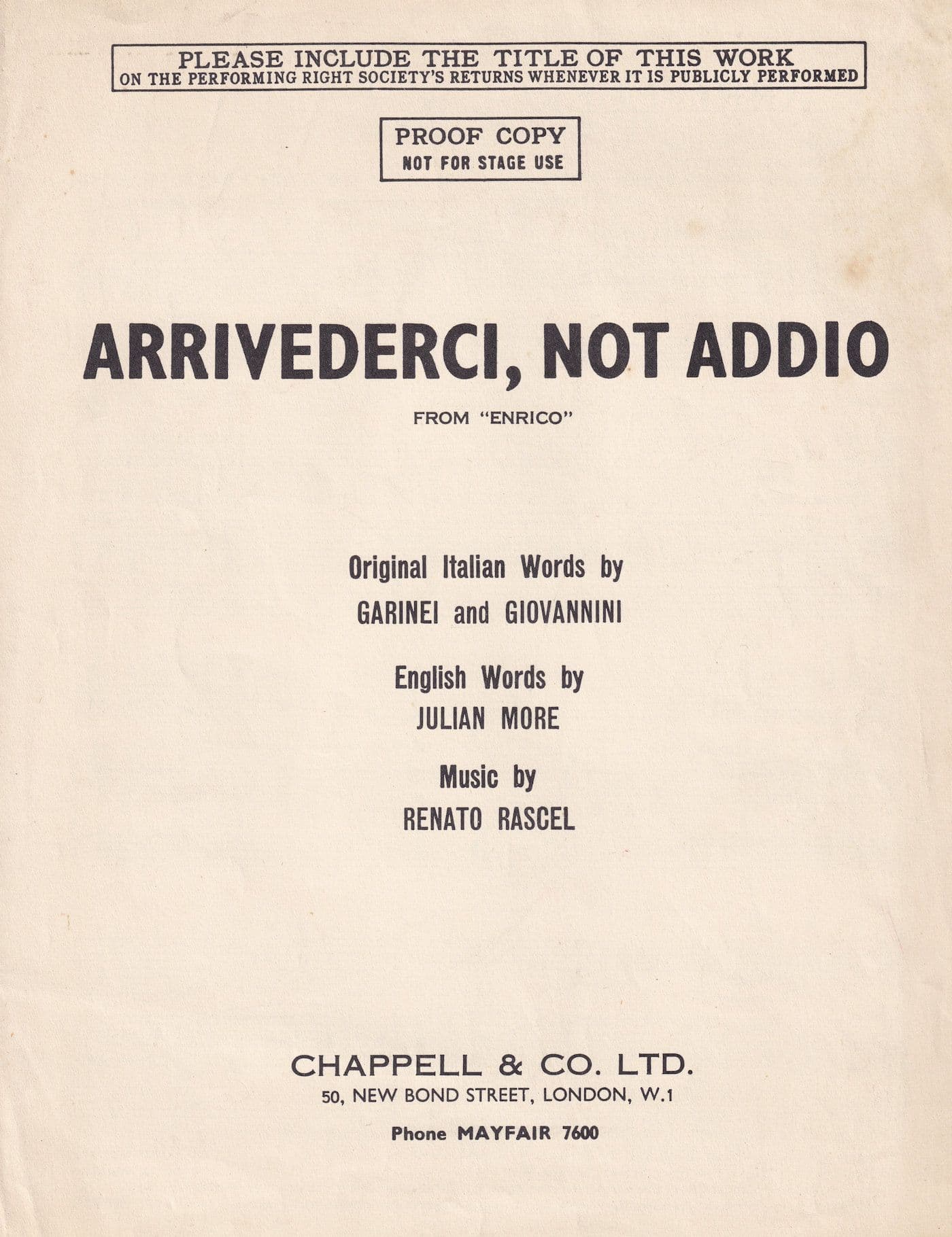 Arrivederci Not Addio Proof Copy Enrico Olde Sheet Music