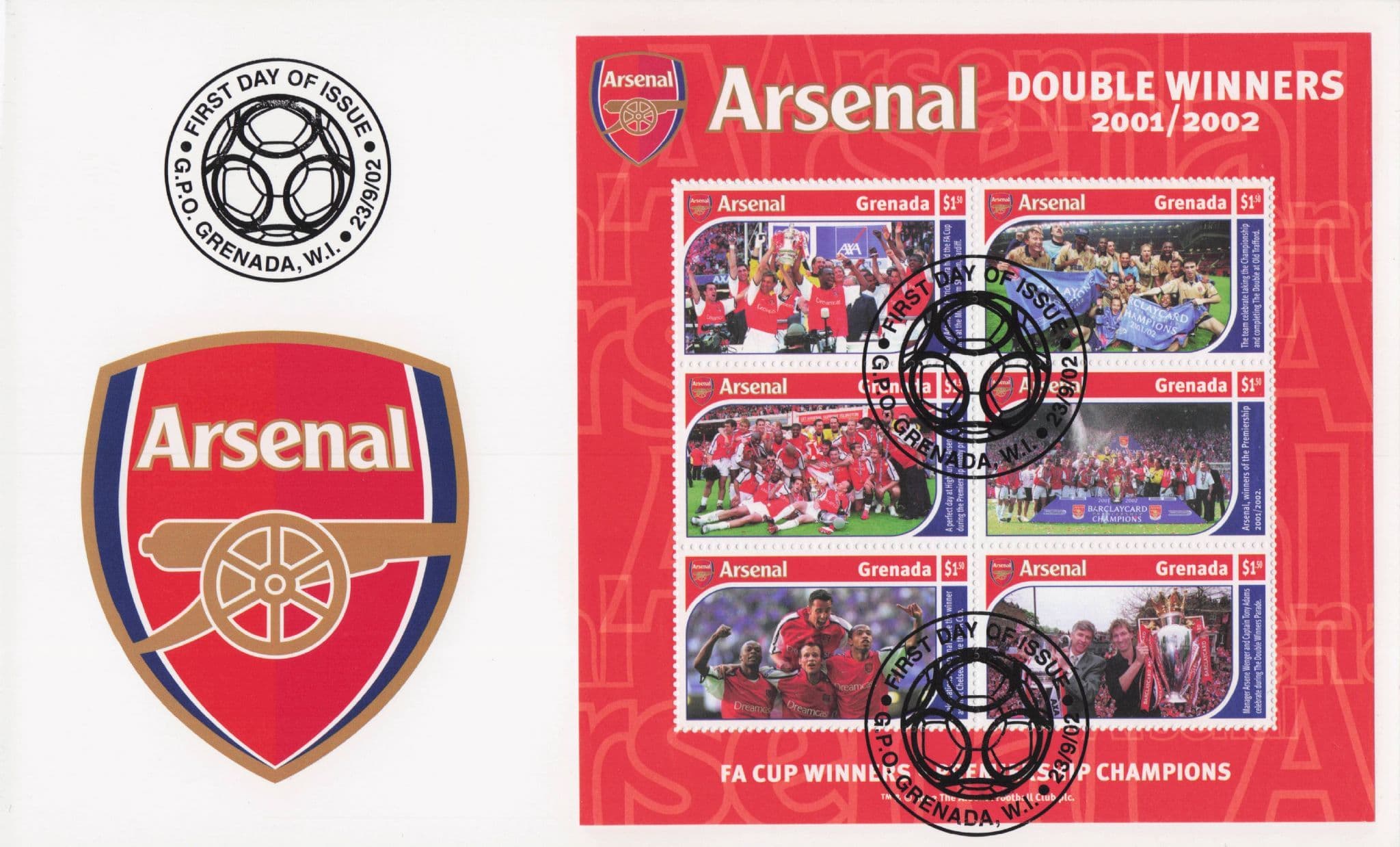 Arsenal Football Club Double Winners Stamp Set First Day Cover