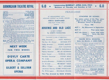 Arsenic & Old Lace Mary Merrall ITV Playhouse Birmingham WW2 Theatre Programme