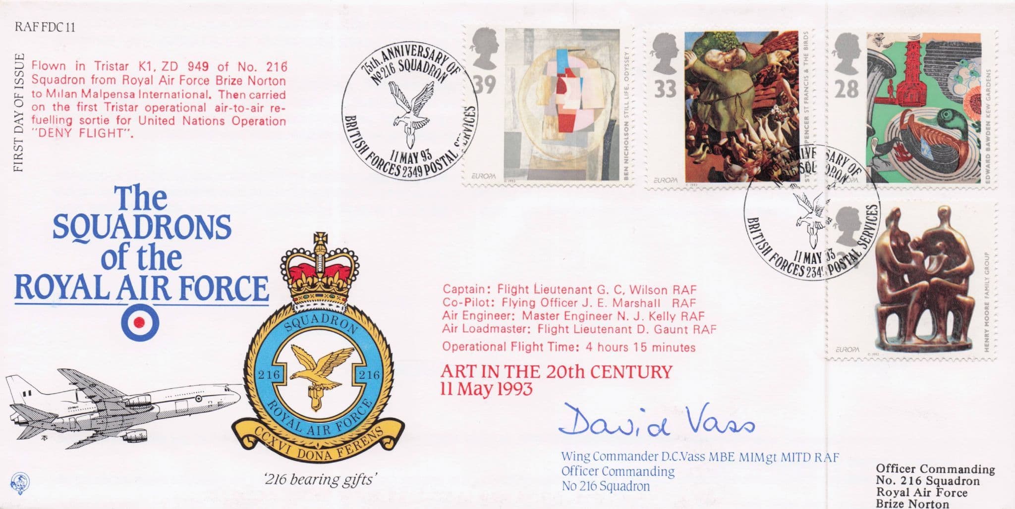 Art In The 20th Century David Vaas Military Squadrons Of The RAF Hand Signed FDC