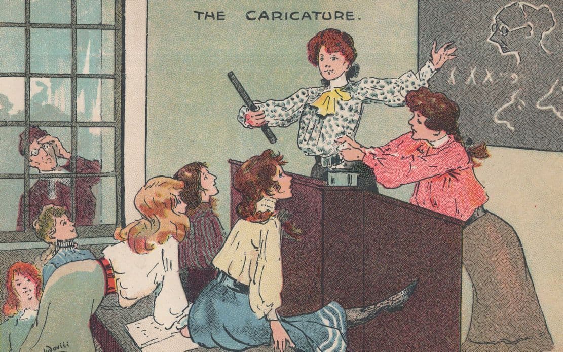 Art Teacher Class Female Risque Portrait Volunteers Comic Postcard