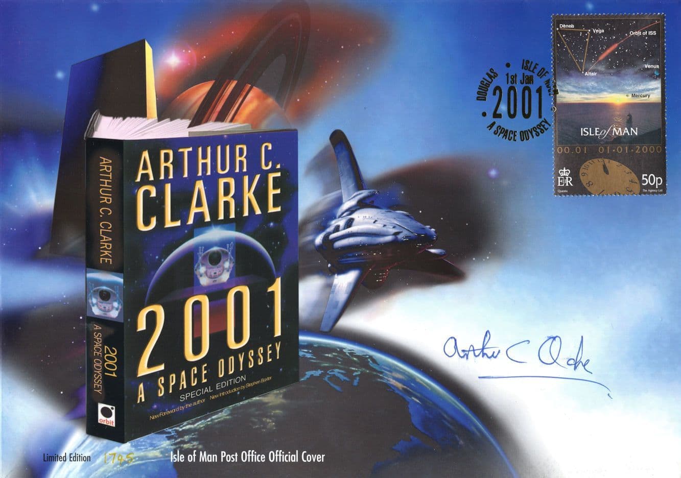 Arthur C Clarke 2001 A Space Odyssey  Hand Signed Large FDC