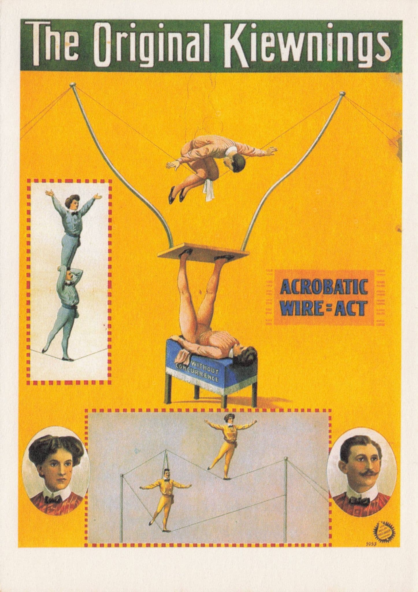 Arthur Kiewning & Wife WW1 Old Circus Wire Acrobat Act Poster Postcard