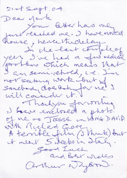 Arthur Whybrow as King David With Richard Gere Hand Signed Letter & Giant Photo