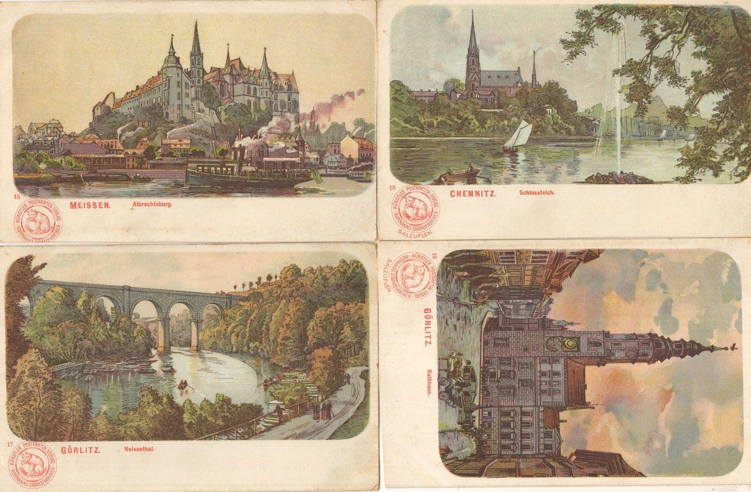 Artiste Lithographie Gorlitz Meissen Chemnitz 4x Cropped German Postcard s Please Read