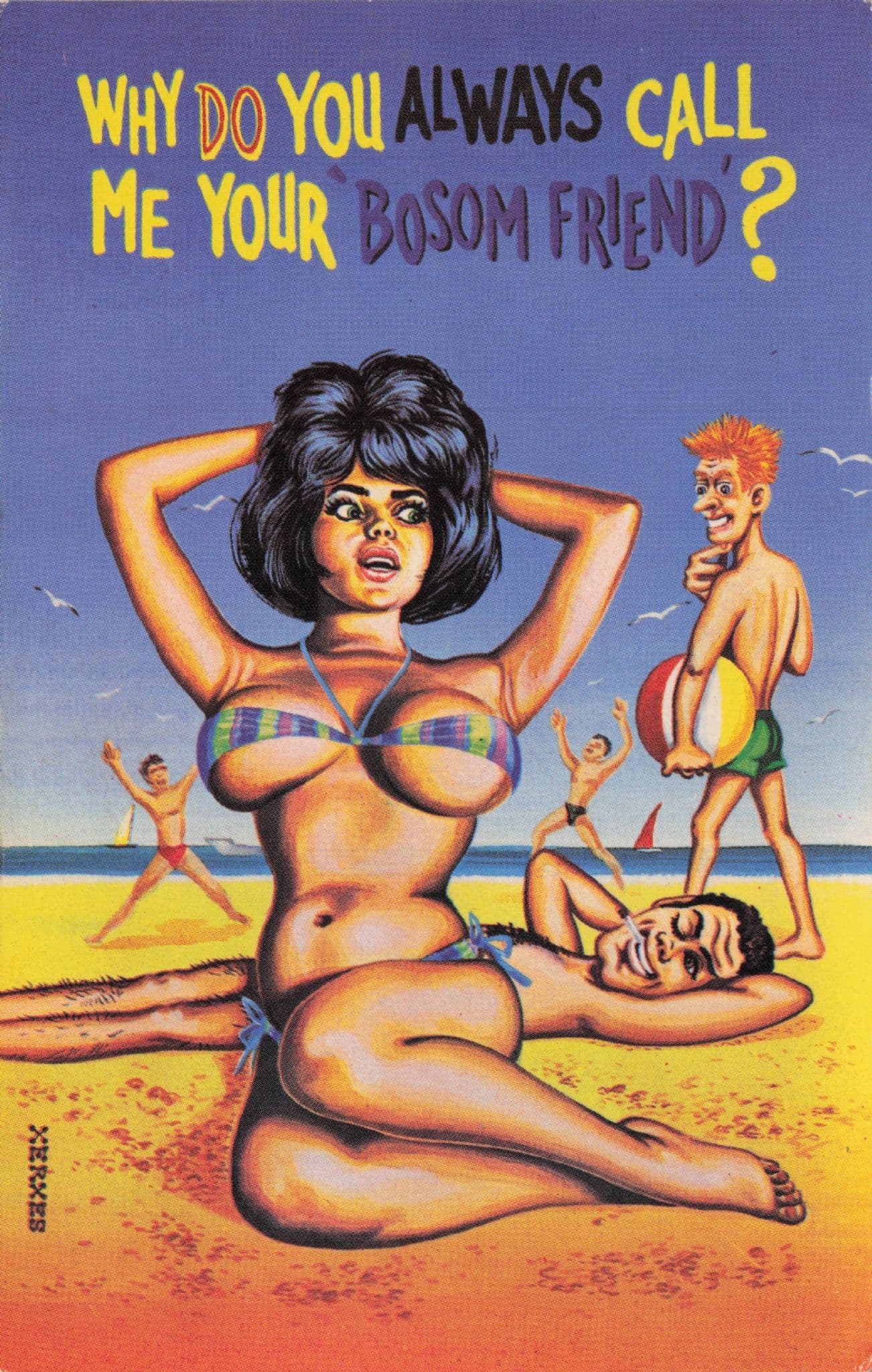 Asian Beach Beauty Best Bosom Friend Lady 1950s Comic postcard