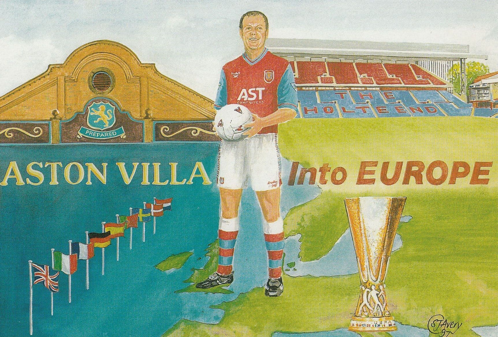 Aston Villa European Football Club 1990s Cup Painting Postcard