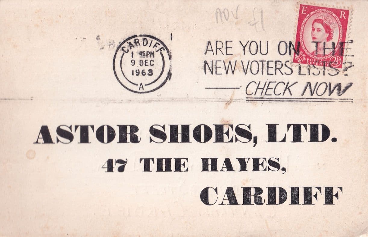 Astor Shoes Shoe Shop Cardiff Welsh Advertising Postcard