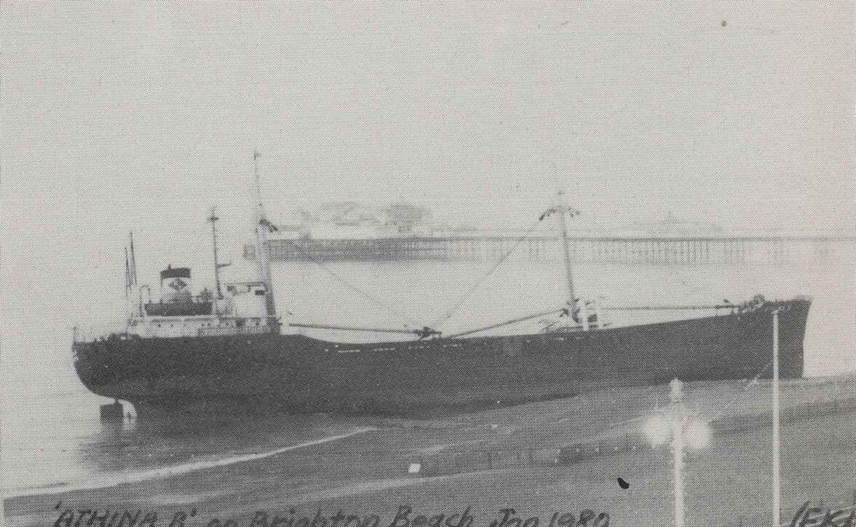 Athina B Greek Ship on Brighton Beach Postcard